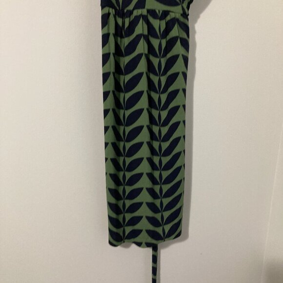 ANN TAYLOR 3/4 Sleeve Geometric BLACK Green WRAP DRESS-V-NECK -KNEE LENGTH Sz 8 - Picture 3 of 11